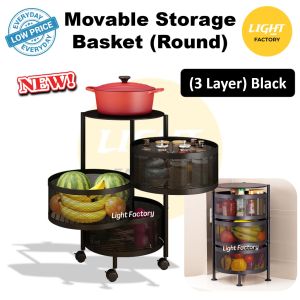 Stainless Steel Kitchen Vegetable Rotating Rack Movable Fruit Storage Basket 2-5 Layer Household Shelf Round/Square
