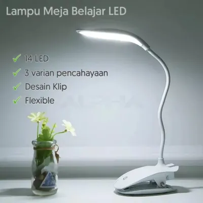 TaffLED Lampu Meja Belajar Desk Lamp Rechargeable 14 LED White Light Lampu Baca LED Eye Protection Clip Jepit lampu meja kerja