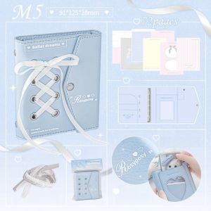 SDFBN PU Leahter Balletcore Book Heart Sketchbook Ribbon Notebook Note Paper Hand Ledger Bow Pocket Book Office