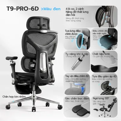 Ghế văn phòng Xpanse T9 hệ thống đuổi lưng độc lập hai vùng bằng lò xo | ghế game gaming | ghế công thái học