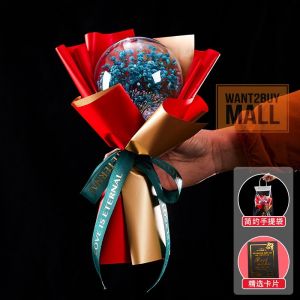 UMI Large Acrylic Ball Gift Box Floral Rabbit Ears Design Flower Rose Bouquet Display Container Gift Box Party Birthday