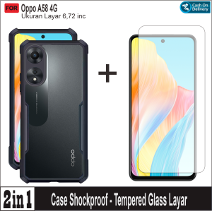 Paket 2in1 Casing Oppo A58 4G Case Fusion Armor Shockproof Free Tempered Glass Layar