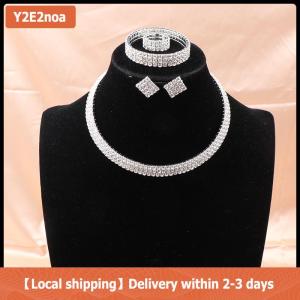 【Local shipping】 4 cái bộ đồ trang sức cô dâu thiết lập vòng cổ vòng tay nhẫn bông tai thiết lập siêu tuyệt đẹp sang trọng thời trang sáng bóng đồ trang sức bên món quà
