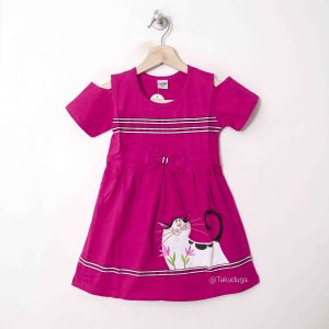 Baju Pakaian Anak Cewek Perempuan Dress Sabrina Usia Tanggung Umur 3 4 5 6 7 8 Tahun Bordir Kucing
