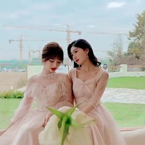 Plus Size Tulle Bridesmaid Gowns Long Formal Dresses for Wedding 2022 New Arrival Simple Sister Bridesmaid Robe Elegant Prom Dresses㏇X0407