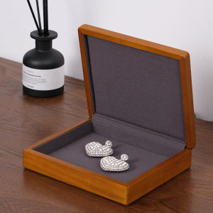 Oirlv กล่องเครื่องประดับไม้เนื้อแข็ง กล่องเก็บต่างหูแหวน กล่องออแกไนเซอร์สีทอง SM080