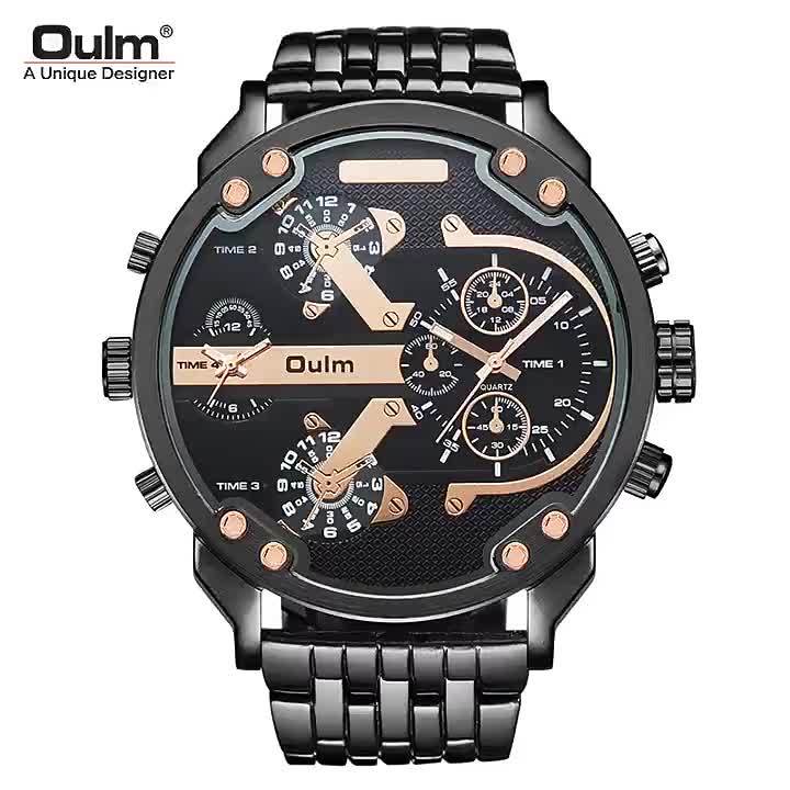 Oulm Oulm Classic Casual Cool Men's Watch Large Dial Double Time Zone ...