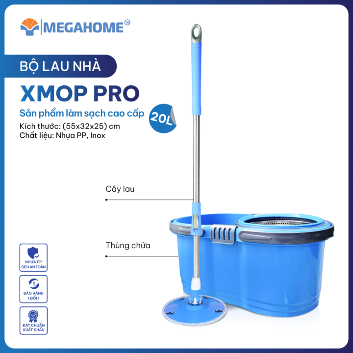 Bộ Lau Nhà Xmop Pro Megahome dung tích 20L sử dụng bông lau dán tiện lợi ,dễ dàng giặt sạch bằng máy giặt