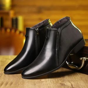 EsHi Retro Cowboy Boots Leather Shoes Chelsea Boots Pointed Toe Men Boots Zipper Male Ankle Boot for Men Autumn Winter Big Size 46 47 48