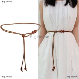 [COD] Big House เสื้อสเวตเตอร์แฟชั่นเชือกหนังกลมเข็มขัดบางตกแต่งเอวเชือกผูกตกแต่งสำหรับผู้หญิง