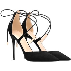 [Free Shipping] Spring And Autumn New Style Fresh And Delicate Girls High Heels Pointed Toe Cross-Strap Stiletto Suede Fashion Flats