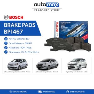Bosch Brake Pads BP1467 (DB1912) FRONT for Mitsubishi Mirage Hatchback 2012 - 2026 Mirage G4 Sedan 2013 - Present Toyota Wigo 1.0E 2014 - 2016