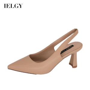 IEGLY Womens all-match pointed toe high-heeled flat sandals with chunky heel and bag toe