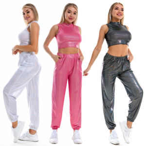 Women Colourful Sequin Loose Long Pants Hip hot Style Shiny High Waist Trousers Performance Costumes