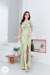 SG443 ชุดราตรีผ้าซาตินเนื้อหนานุ่มยืดหยุ่นดีมากค่ะ ผ้ามีน้ำหนัก เกรดpremium แพทเทิร์นเป๊ะมาก เหมาะใส่ออกงานสวยหรู เริด เสริมฟองน้ำ ซิบหลัง