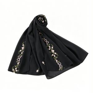 Breathable Solid Color Floral Headscarf Mesh Thin Ethnic Style Long Scarf Embroidery Flower Shawl Beach