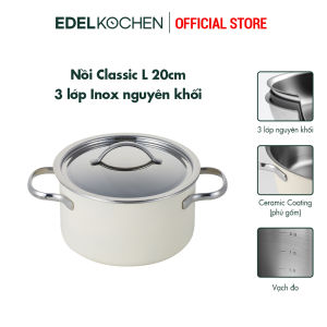 Nồi inox 3 lớp nguyên khối Edelkochen Classic L Collection size 2024cm – Màu Mid Ivory / Satin