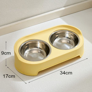 DewyBabe Raised Pet Bowl Stainless Steel Double Bowl Tilt Feeder Neck Care Anti Slip Rumah Tangga Cat Feeding