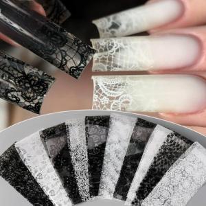 10 Rolls Nail Transfer Foils Black White Red Lace Flowers Nail Art Stickers Set for DIY Manicure Nail Charms Accessories Kit H260729