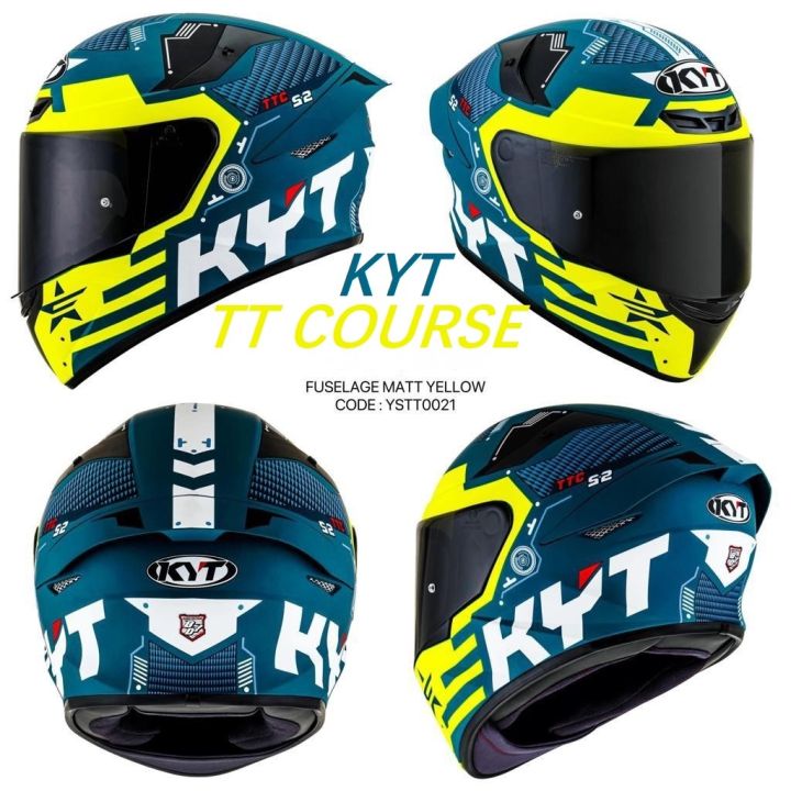 KYT FUSELAGE MATT YELLOW TT COURSE FULL FACE HELMET Double Visor