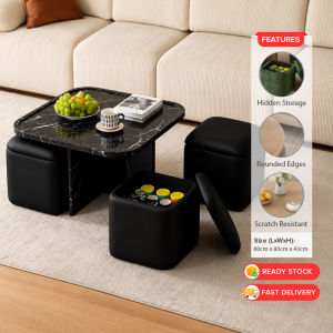 DECCO Coffee Table Living Room Set Home Use With 4 Stools Multi Functional Chair Hidden Storage Meja Kopi Serbaguna - Fulfilled by DECCO SHOP
