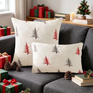 MAKERVY Christmas Tree Pattern Throw Pillow Cover Cozy Faux Rabbit Fur Fluffy Pillowcase White Pillow Case
