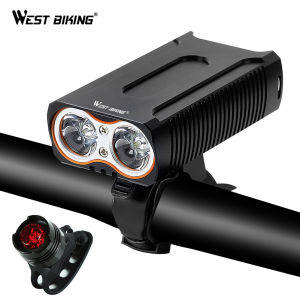 WEST BIKING Waterproof Bicycle Lights 2400LM USB Rechargeable 2 T6 LED Flashlight IPX6 Waterproof Cycling Headlight Front Lamp + Free Taillight Bike Accessories Bike Headlight