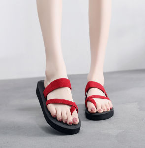 [Free Shipping] New Solid Color Beach Flip-Flops for Women Summer Fashion High-Heeled Wedge Thick-Soled Sandals
