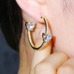 SEQUITO Women Fashion Crystal Double Heart Circle Loop Hoop Earrings Inlay Tiny CZ Round Jewelry for Christmas SE319