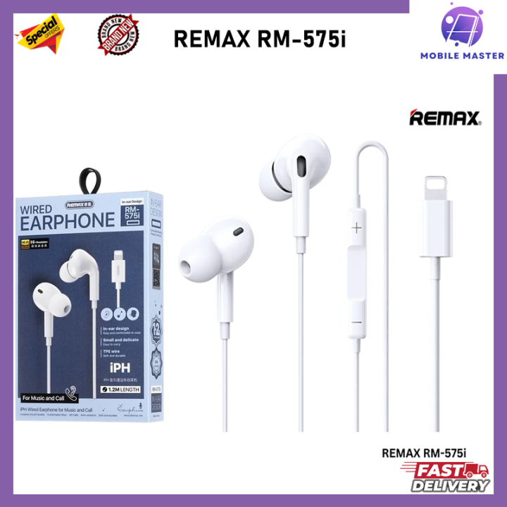 REMAX RM-575i Lightning Wired Earphone Foe Music & Call (1.2M) | Lazada ...