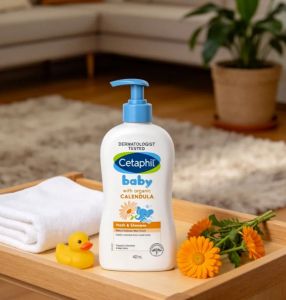 CETAPHIL BABY Wash & Shampoo with Organic Calendula and Sunflower Seed Oil 400ml -Gentle & Hypoallergenic
