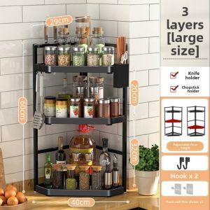 NOBLELUX 2/3 lớp Giá để gia vị Giá đỡ góc có móc Giá để đồ Hộ gia đình Thép carbon Giá để gia vị
