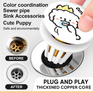 Sewer Pipe Ceramics Sink Accessories Leakage Exquisite Details Cartoon Puppy Styling Safety Protection