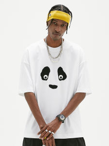 T Shirts for Men Crew Neck Cotton Plus Size T-shirt Short Sleeve Casual Loose Tide Brand Ins Panda Tshirt