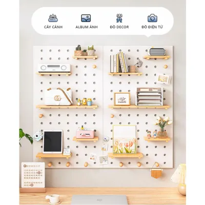 Bảng lỗ PEGBOARD Gỗ treo tường có phụ kiện đi kèm decor trang trí bàn làm việc phòng ngủ - SP295
