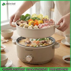 Sikiwind Double-Layer Electric Cooking Ramen Cooker Non-Stick Coating Portable Multicooker for Steaming Boiling Stewing Hotpot