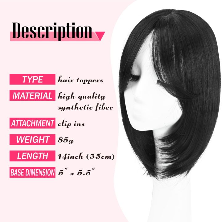 Hiasan Rambut Potongan Rambut dengan Poni Langsir untuk Wanita Klip Sintetik Ringan dan Bernafas dalam Sambungan Rambut(14", Hitam)