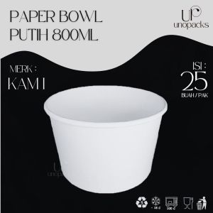 PAPER BOWL PUTIH 800ML WADAH MAKANAN MANGKOK KERTAS KAMI (25 PCS)