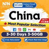China eSIM Ultra 3-30 Days 3-50GB 5G/4G Data | Instant 24h Email Delivery | High Speed Data China SIM Card