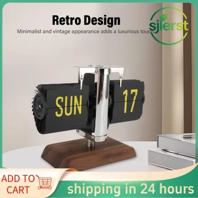 Auto Flip Desk Clock Retro Digital Flip Table Clock Decor Battery Powered Large Digital Display Time Date and Week for Home School Hotel Cafe (Stainless Steel)