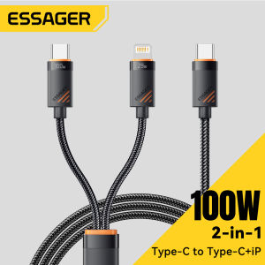 Essager 2 in 1 USB Type C To Type C Cable PD 100W Fast Charging Cable for iPhone16 15 14 Huawei Laptop Tablet Type C To Lighting Cable