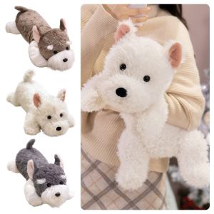 YUDESHUI 45cm Búp bê nhồi bông Schnauzer Sống động như thật Mềm mại Gối ném hình chó Dễ thương Tóc xù Đồ chơi nhồi bông chó West Highland Quà tặng cho người yêu thú cưng