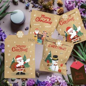 [COD] Home Fashion 24pcs Kraft Paper Bags Envelope Christmas Gift Bags With Stickers Candy Cookie Packaging New Year Party Favor Bags DIY