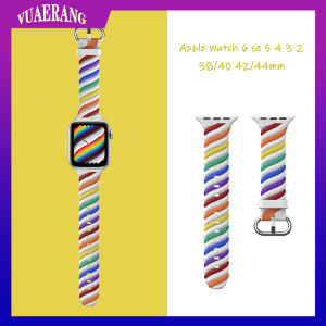 VUAERANG compatible for Apple Watch Series 654321 strap Two-color silicone rainbow twist narrowing i watch 38 42mm strap Accessory
