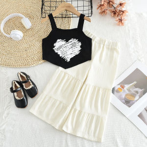 Bear Leader Fashion Clothes Sets Baby Cool Girls Korean New Summer Love Printed Sleeveless T-shirt Tops and Wide Leg Pants 2 Pieces Suits 3 To 7 Years Kids Clothes Childrens Costumes Outfits