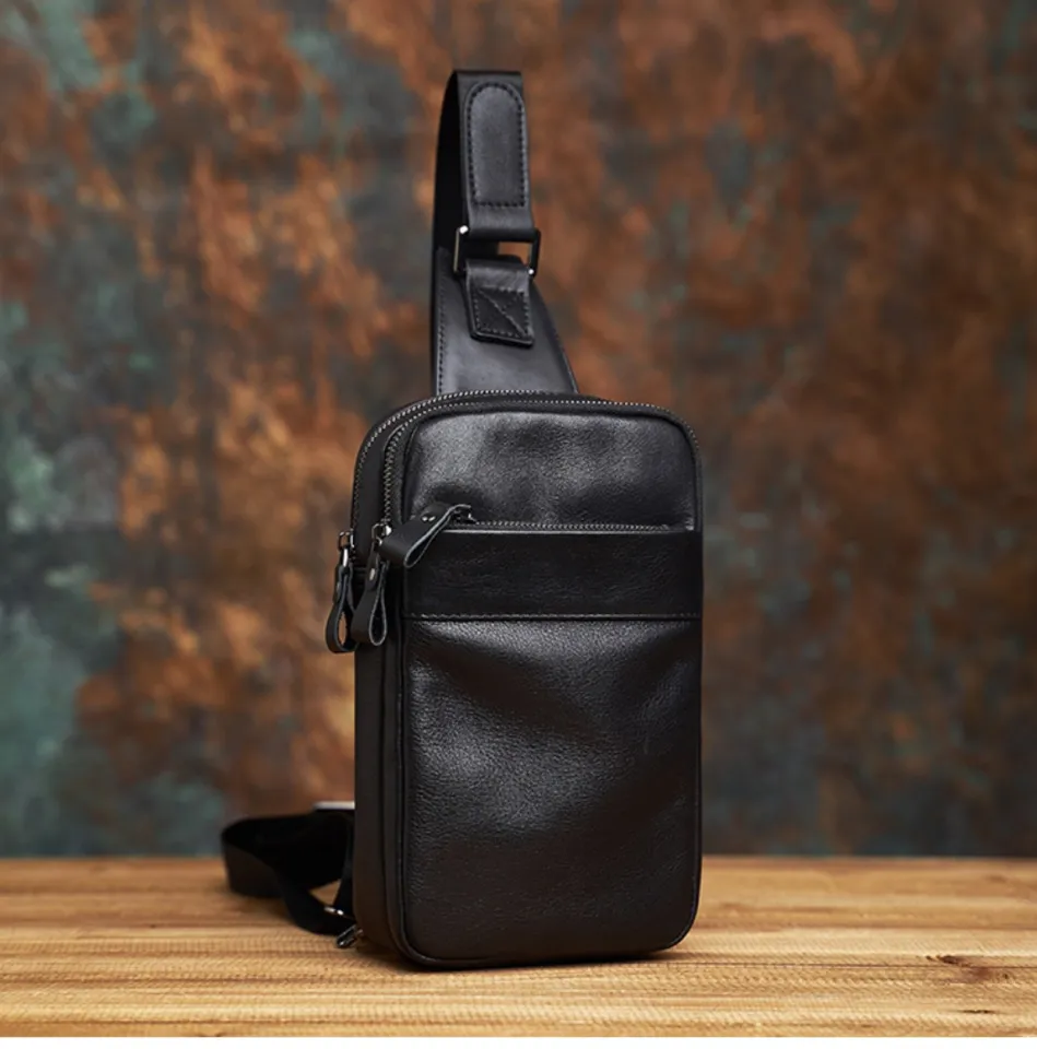 Genuine Cow Leather Chest Bags for Men Genuine Cowhide Shoulder