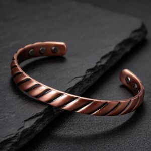 Twist Open Cuff Bangle for Men Women Solid Pure Copper Wellness Energy Bracelet Hypoallergenic Adjustable Jewelry Accessories Gift