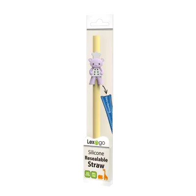 [Clearance Sale] Lexngo Food Grade Silicone Resealable Reusable Straws for Kids with Cute Animal Characters / Kids Silicone Straw