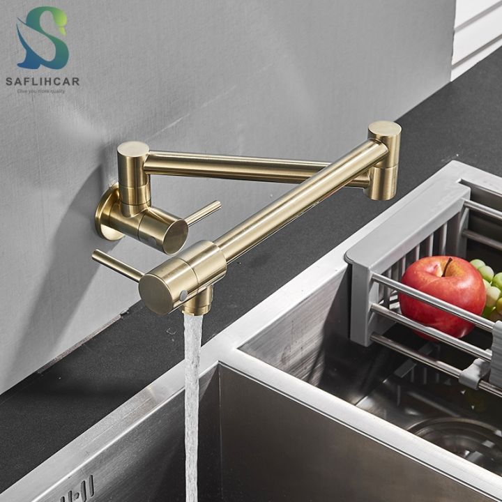 【hot】 Gold Pot Filler Faucet Cold Hole Rotate Folding Spout Sink Wall