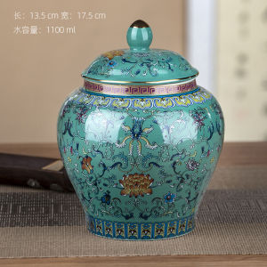 Ceramic Tea Canister Enamel Color General Canister Half-Jin Palace Style High-End Biluochun Candy Household Storage Sealed Canister
